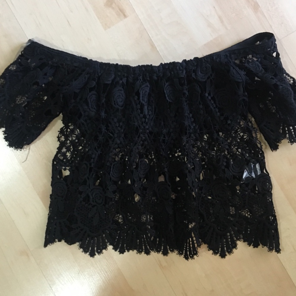 Black crop top with lace sheer bottom